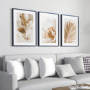 Kit com 3 Quadros Decorativos - Folhagem Dourada