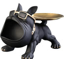 Escultura Decorativa de Cachorro Bulldog com Bandeja
